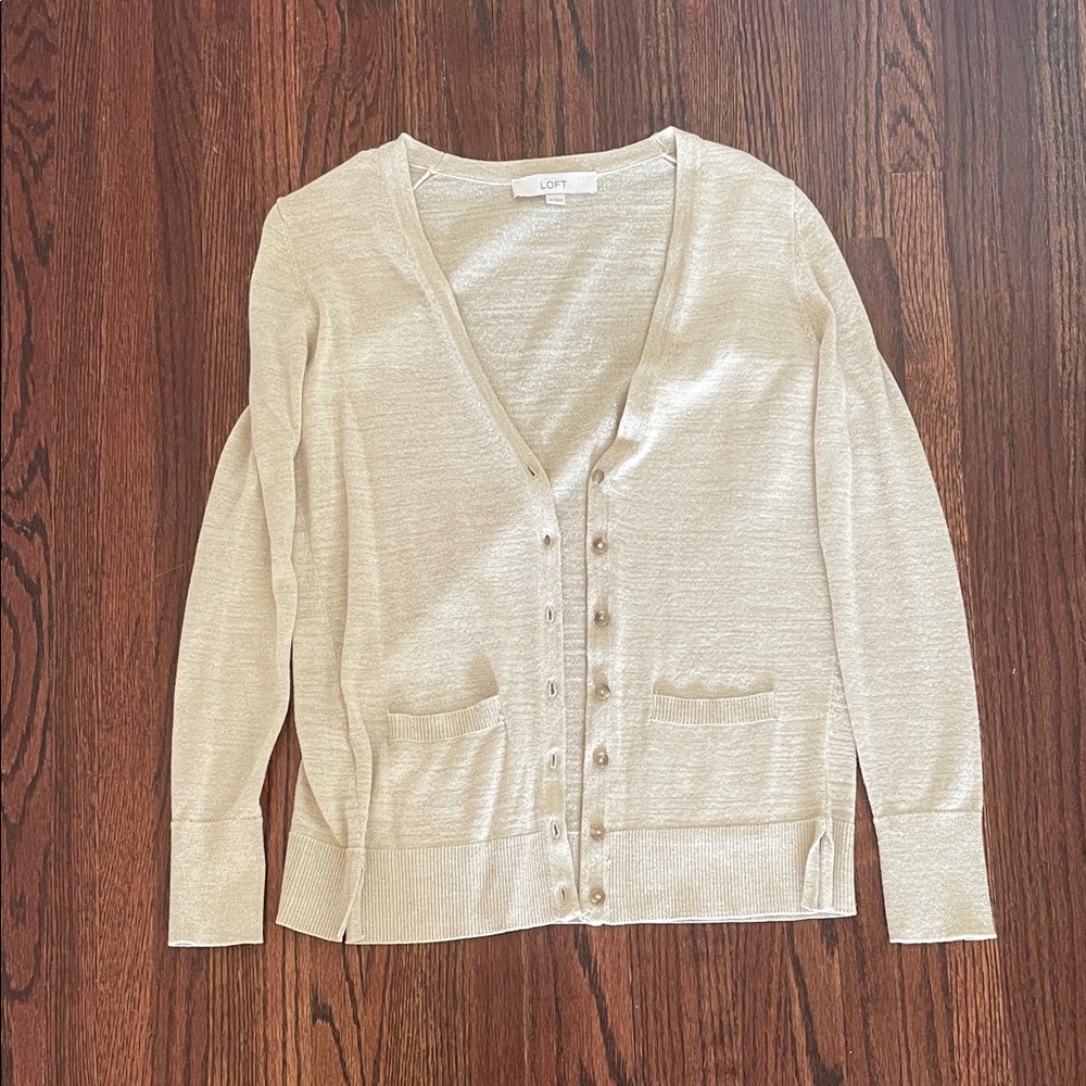 Ann Taylor LOFT Beige and Gold Women's Cardigan